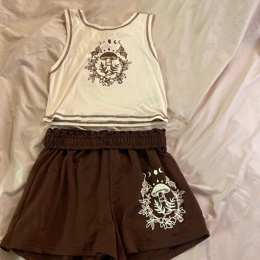 Matching mushroom shorts and tank set